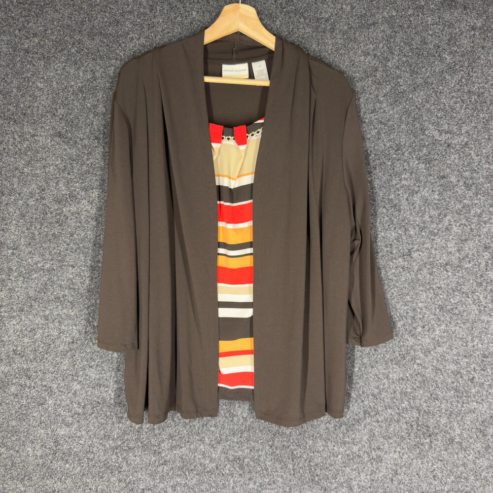 Alfred Dunner Top Women 1X Plus Brown Striped Long Sleeve Round Neck Casual